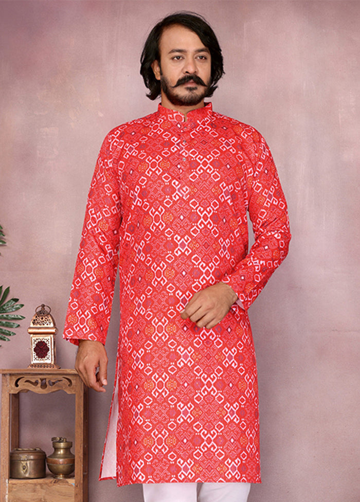 Red Cotton Kurta & Pajama Set