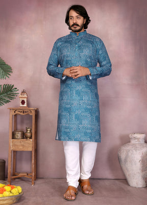 Blue Cotton Kurta & Pajama Set