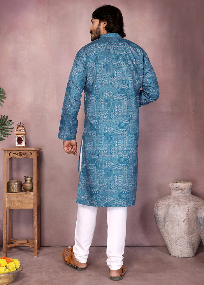 Blue Cotton Kurta & Pajama Set