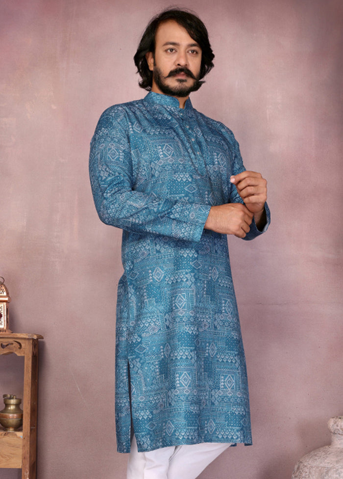 Blue Cotton Kurta & Pajama Set