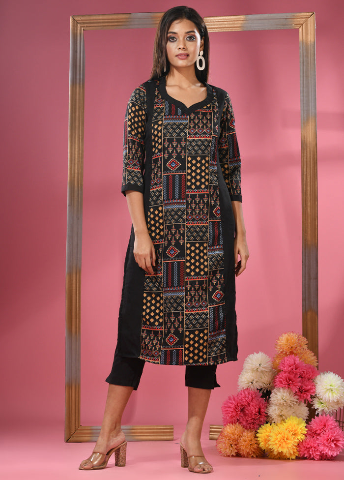 2 Pc Black Readymade Silk Kurti Set - Indian Silk House Agencies
