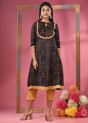 2 Pc Black Readymade Silk Kurti Set - Indian Silk House Agencies