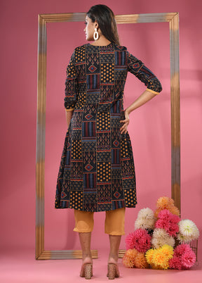 2 Pc Black Readymade Silk Kurti Set - Indian Silk House Agencies