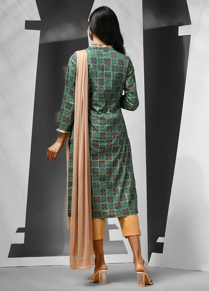 3 Pc Green Readymade Cotton Suit Set - Indian Silk House Agencies