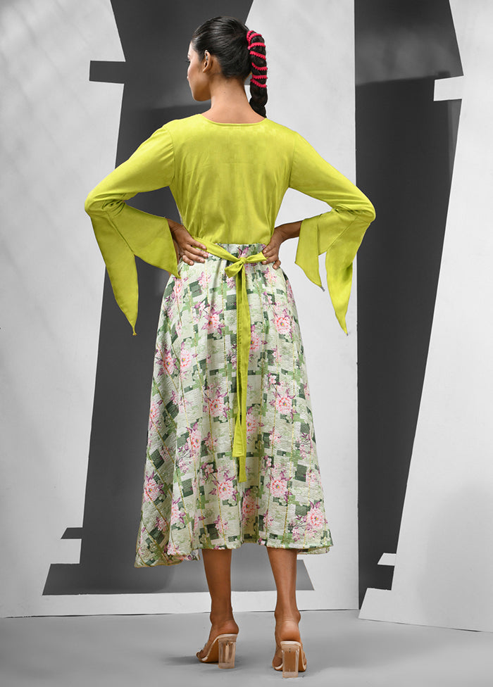 Lime Green Readymade Silk Indian Dress Lime Green Readymade Silk Indian Dress
