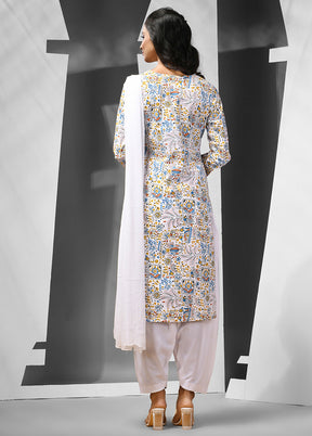 3 Pc White Readymade Cotton Suit Set - Indian Silk House Agencies