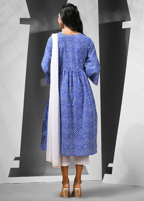 3 Pc Blue Readymade Cotton Suit Set - Indian Silk House Agencies