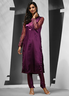 2 Pc Purple Readymade Silk Kurti Set - Indian Silk House Agencies