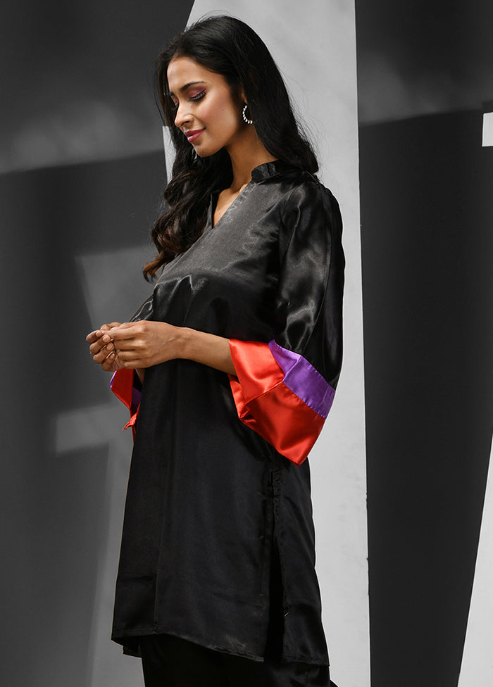 2 Pc Black Readymade Silk Kurti Set - Indian Silk House Agencies