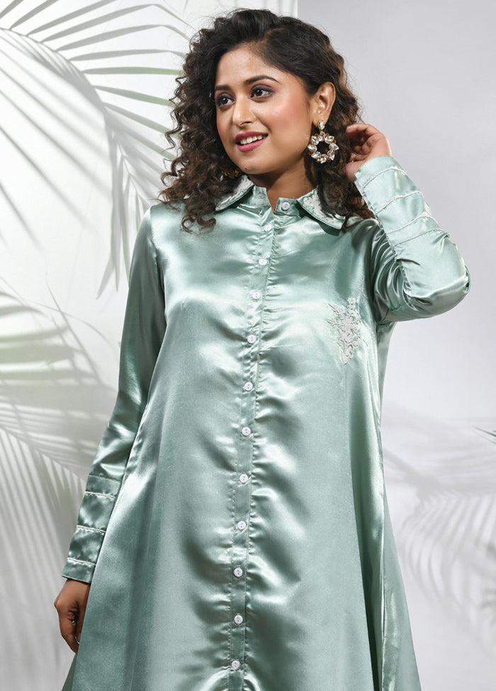 2 Pc Sage Green Readymade Silk Coord Set
