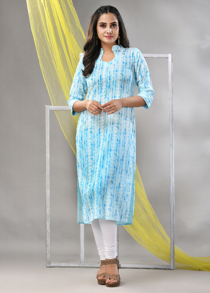 Sky Blue Readymade Rayon Kurti - Indian Silk House Agencies