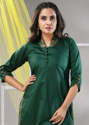 2 Pc Green Readymade Silk Kurti Set - Indian Silk House Agencies