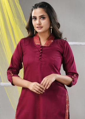 2 Pc Magenta Readymade Silk Kurti Set - Indian Silk House Agencies