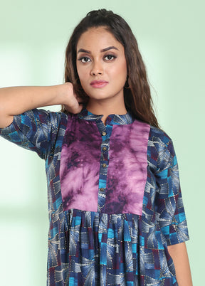 Blue Readymade Rayon Kurti - Indian Silk House Agencies