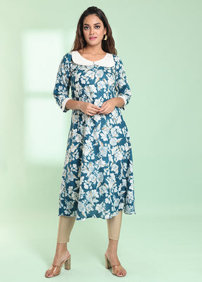 Teal Readymade Rayon Kurti - Indian Silk House Agencies