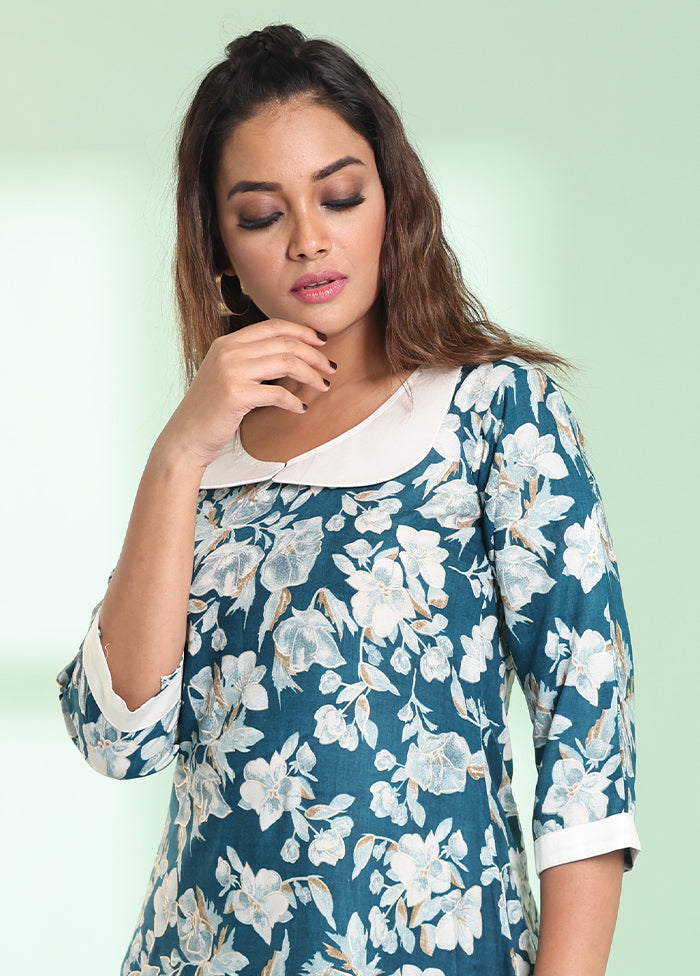 Teal Readymade Rayon Kurti - Indian Silk House Agencies