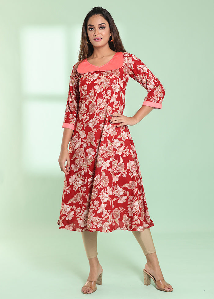 Red Readymade Rayon Kurti - Indian Silk House Agencies