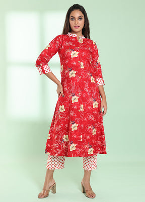 2 Pc Red Readymade Rayon Kurti Set - Indian Silk House Agencies
