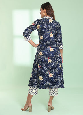 2 Pc Navy Blue Readymade Rayon Kurti Set - Indian Silk House Agencies