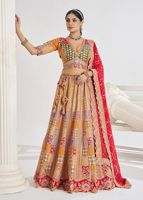 3 Pc Mustard Silk Semi Stitched Lehenga Set