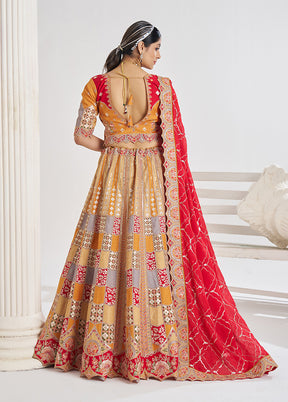 3 Pc Mustard Silk Semi Stitched Lehenga Set