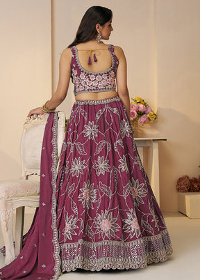3 Pc Maroon Silk Semi Stitched Lehenga Set