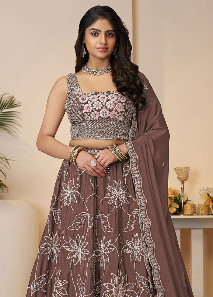3 Pc Purple Silk Semi Stitched Lehenga Set