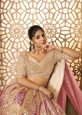 3 Pc Chiku Silk Semi Stitched Lehenga Set