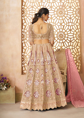 3 Pc Chiku Silk Semi Stitched Lehenga Set