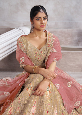 3 Pc Chiku Silk Semi Stitched Lehenga Set