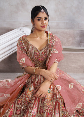 3 Pc Coffee Silk Semi Stitched Lehenga Set