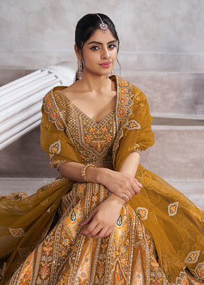 3 Pc Mustard Silk Semi Stitched Lehenga Set