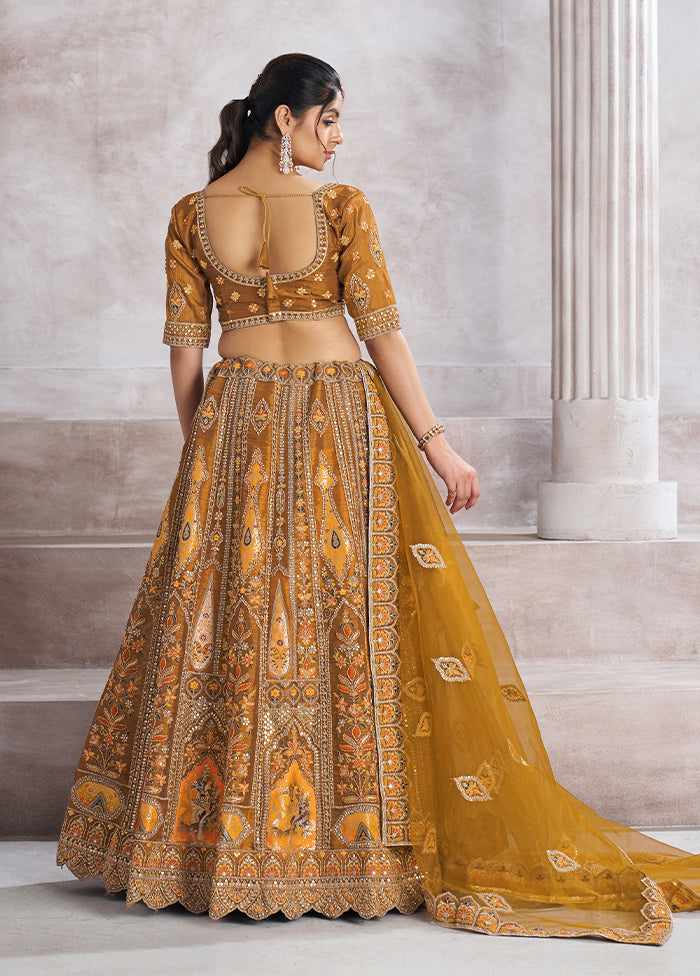 3 Pc Mustard Silk Semi Stitched Lehenga Set