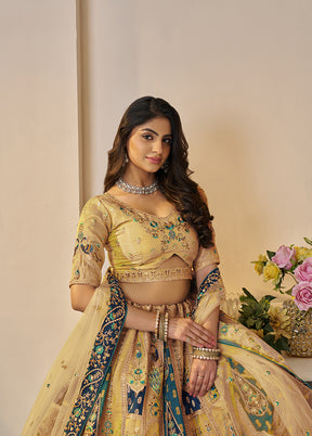 3 Pc Yellow Net Semi Stitched Lehenga Set