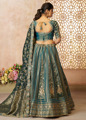 3 Pc Green Net Semi Stitched Lehenga Set