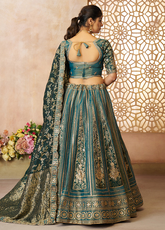 3 Pc Green Net Semi Stitched Lehenga Set