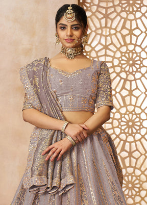 3 Pc Purple Net Semi Stitched Lehenga Set