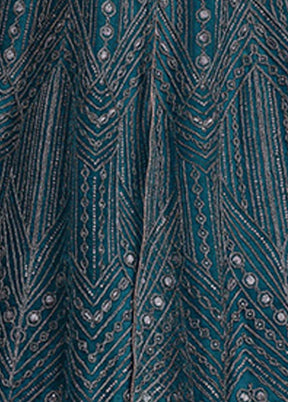 3 Pc Semi Stitched Teal Blue Net Suit Set VDKSH110327 - Indian Silk House Agencies