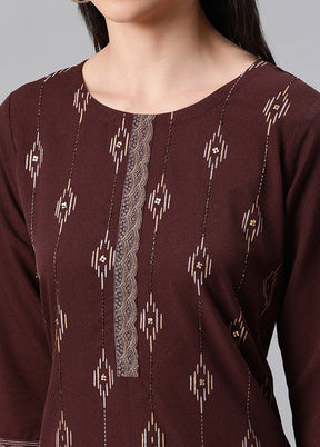 Brown Readymade Rayon Foil Print Kurti VDKSH110356 - Indian Silk House Agencies