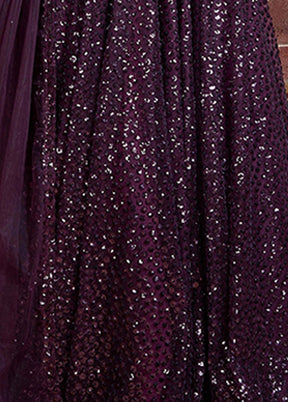 3 Pc Purple Net Embroidered Lehenga Set - Indian Silk House Agencies