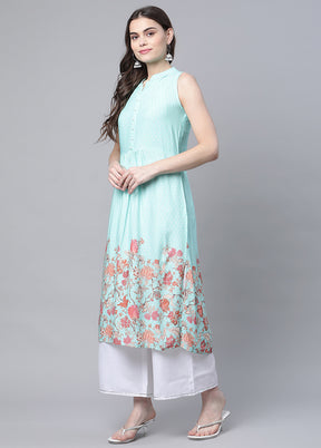 2 Pc Sky Blue Rayon Anarkali Kurti Set VDKSH120428 - Indian Silk House Agencies