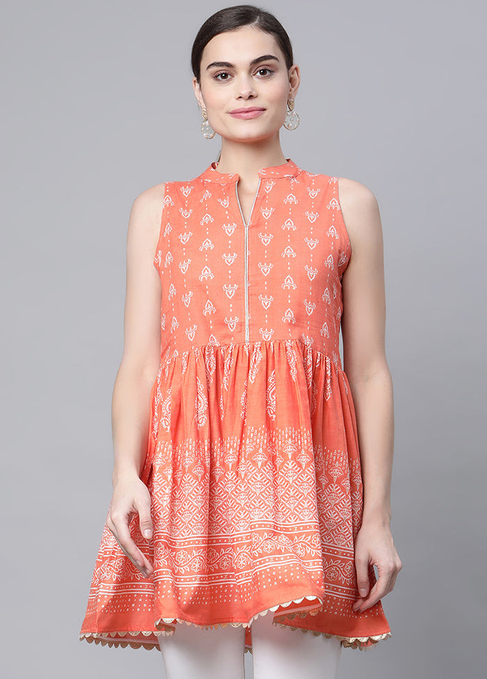 Orange Readymade Cotton Floral Printed Tunic VDKSH12042041 - Indian Silk House Agencies