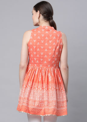 Orange Readymade Cotton Floral Printed Tunic VDKSH12042041 - Indian Silk House Agencies