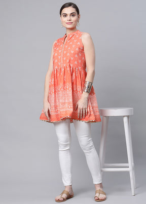 Orange Readymade Cotton Floral Printed Tunic VDKSH12042041 - Indian Silk House Agencies