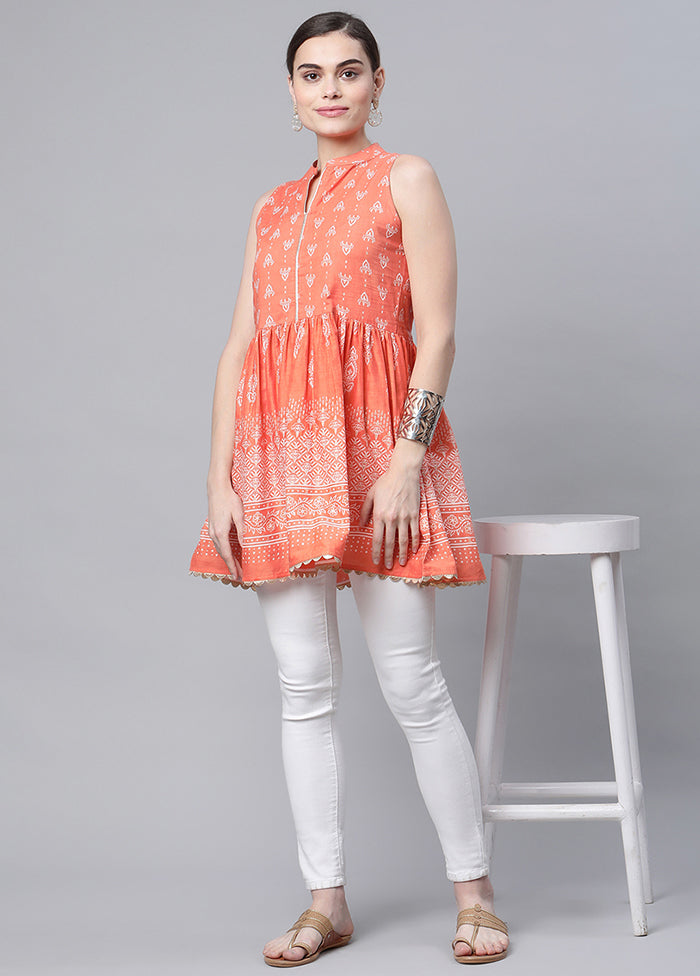 Orange Readymade Cotton Floral Printed Tunic VDKSH12042041 - Indian Silk House Agencies