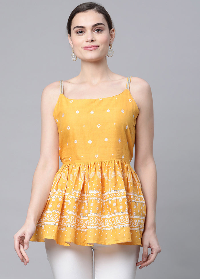 Mustard Readymade Cotton Floral Tunic VDKSH12042043 - Indian Silk House Agencies