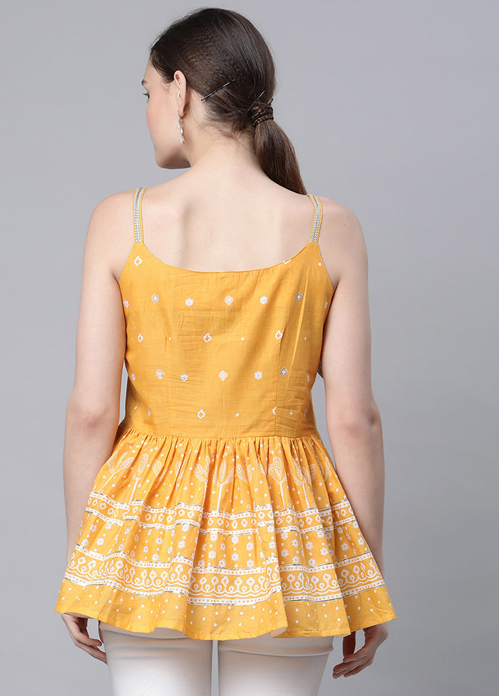 Mustard Readymade Cotton Floral Tunic VDKSH12042043 - Indian Silk House Agencies