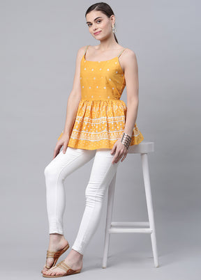 Mustard Readymade Cotton Floral Tunic VDKSH12042043 - Indian Silk House Agencies