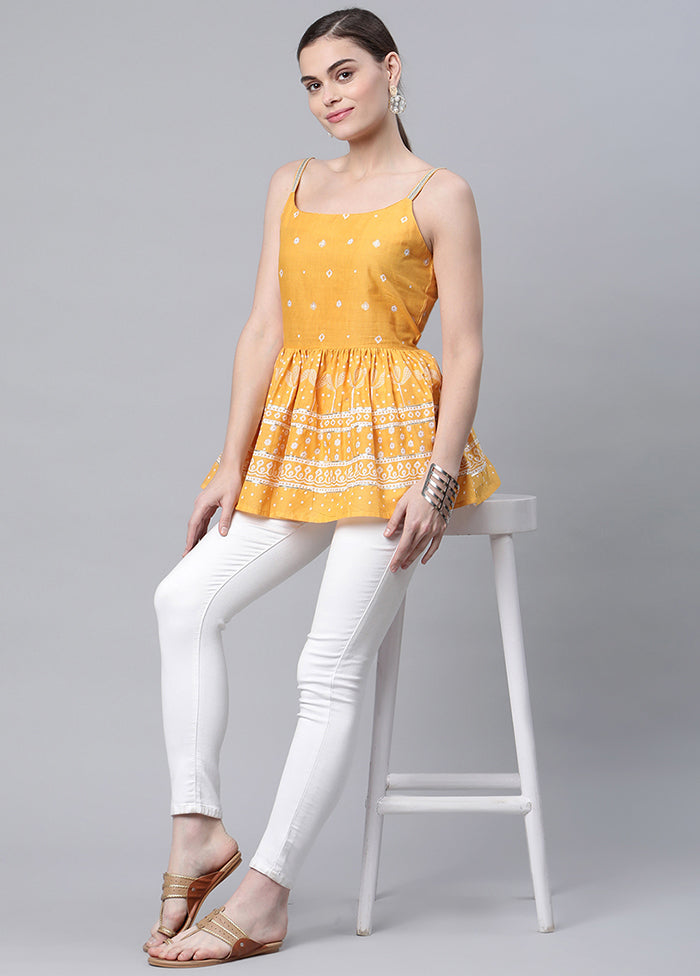 Mustard Readymade Cotton Floral Tunic VDKSH12042043 - Indian Silk House Agencies