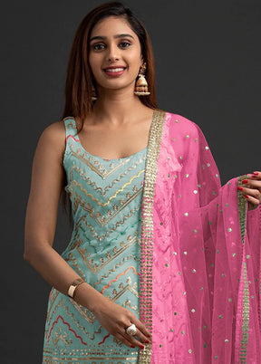 3 Pc Sky Blue Georgette Suit Set With Dupatta VDKSH810246 - Indian Silk House Agencies